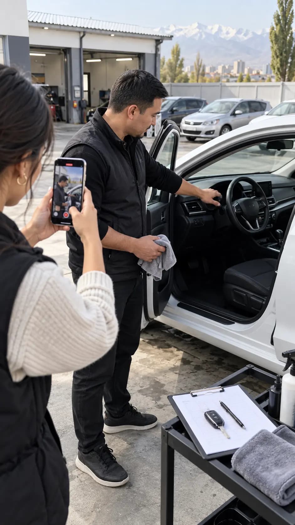 Креатор снимает подготовку автомобиля владельцем